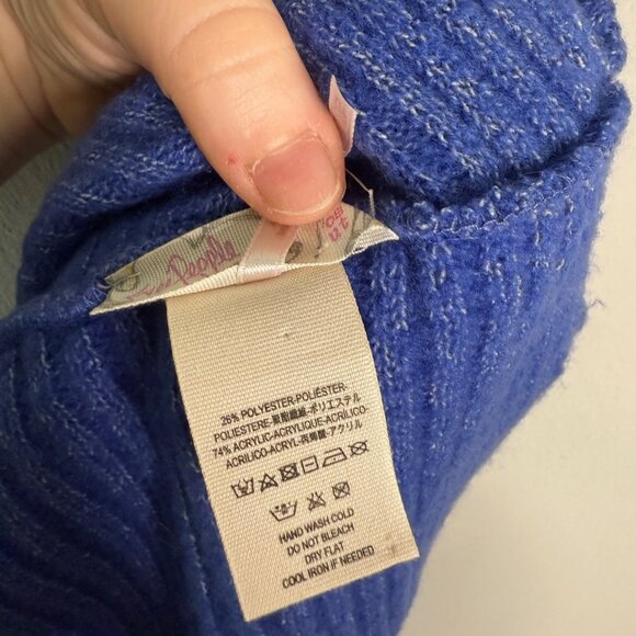 Free People Women's Blue Knit Ribbed Hooded Scarf Snood‎ Neck Warmer - Picture 5 of 6